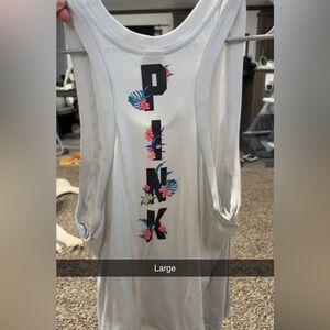 PINK Victoria's Secret White Tank Top with Floral Lettering